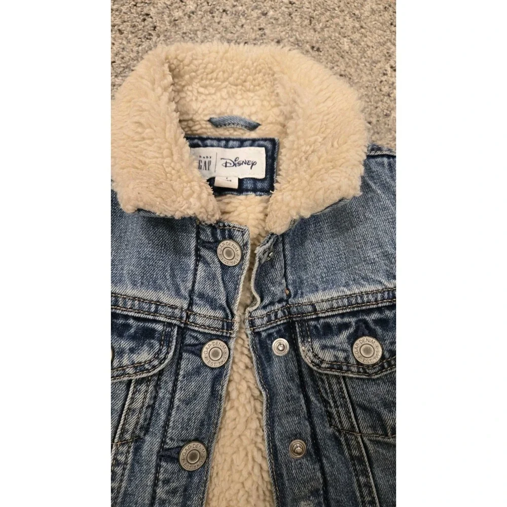 Baby Gap Girls Size 2 Disney Minnie Mouse Fleece Sherpa Denim Fancy Jean Jacket
